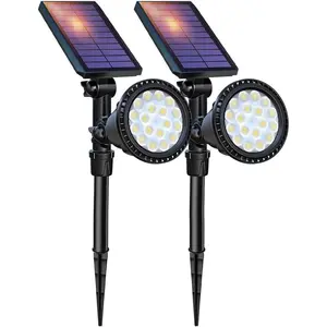 Solar Spot Lights Outdoor  IP65, Cool White, 600LM High Bright, 2 Brightness Modes, 18 LED, Auto /Off, Angel Adjustable for Flag Pole Garden Yard Patio Driveway Tree, 2 Pack