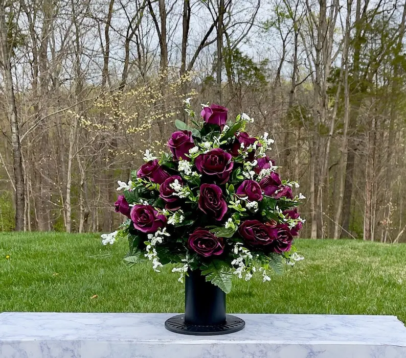 1 Plum Cemetery Vase, Vase Arrangement, Memorial Cemetery Vase, Memorial Flowers, Spring Cemetery Vase, Sympathy Flowers
