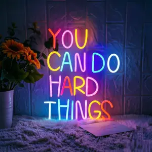 You Can Do Hard Things Neon Light, Indoor Decor Lamp, USB Powered, Adjustable Brightness, 13.4x10.6 Inch, Office Classroom Party Gift
