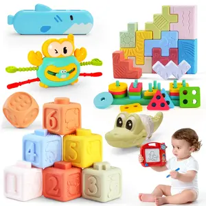 8-in-1 Toy Set - Teething, Stacking, Learning and Sensory Play, Safe Silicone Building Blocks, Promotes Brain Development and Play, Games, Toys, Building Block Toys DIY