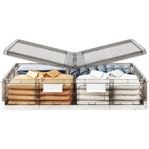 Clear Plastic Under Bed Storage Containers Bins with  and 8 Pre-installed Wheels,37.8 Qt, Rolling Foldable Flat Under Bed Organizer Boxes for Clothes Shoes Clothing Bedroom