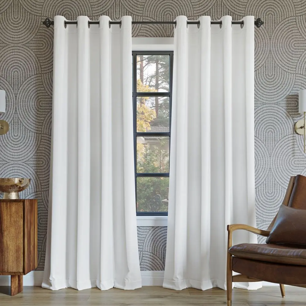 52"x108" Sun Zero 100% Blackout Oslo Theater Grade Grommet Curtain Panel White: Energy Efficient Noise Reducing