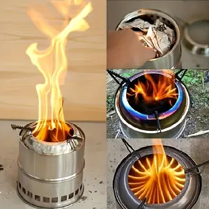 Compact Stainless Steel Outdoor Camping Fire Stove, Round Lightweight Wood Gasifier for Easy Storage, No Ignition Device Needed, Collapsible Backpacking Stove