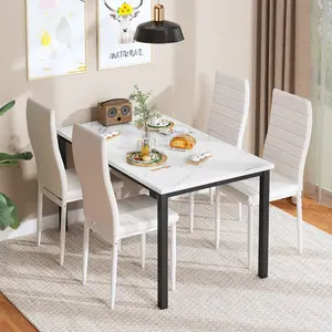 Hooseng 5-Piece Dining Table Set | Faux Marble Top Table with 4 Upholstered Chairs | Easy Assembly & All Tools Included | Modern Minimalist Set for Small Spaces & Dining Rooms