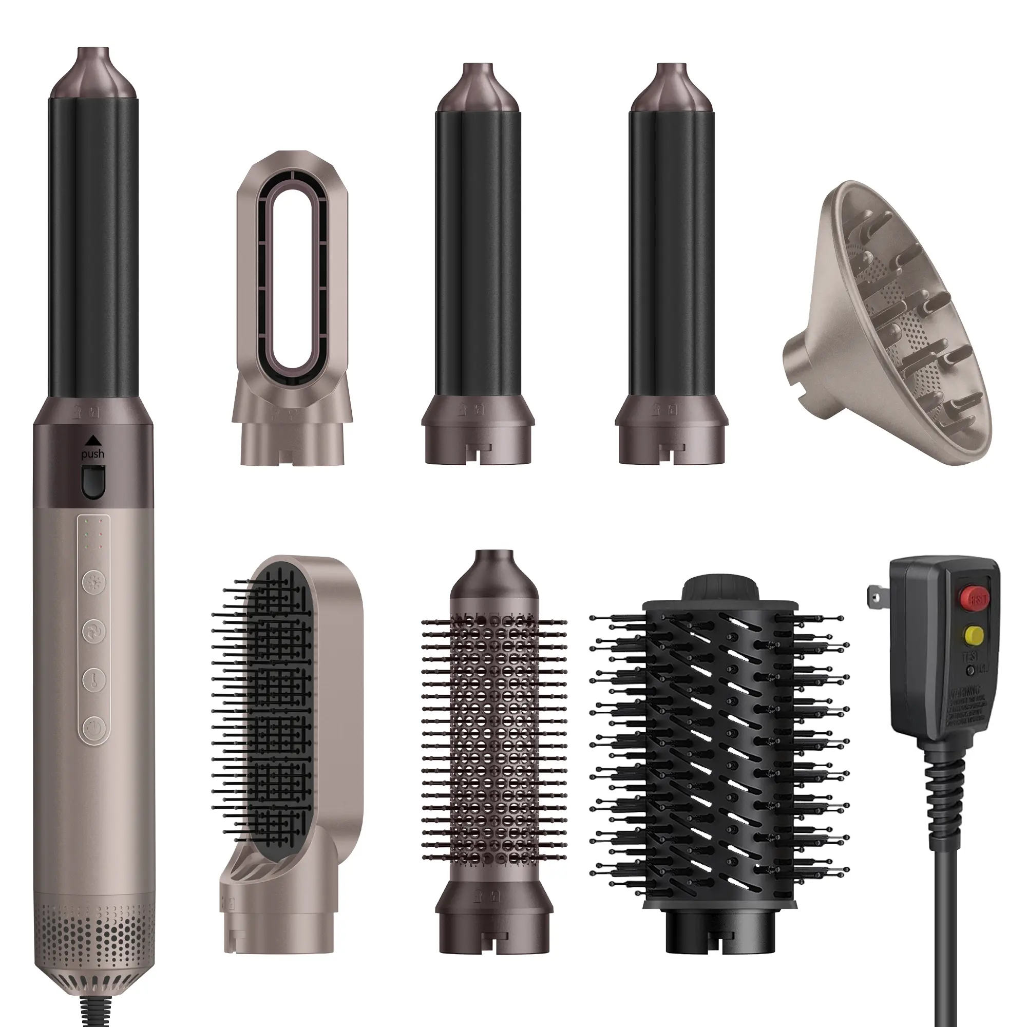 7-in-1 High-Speed Ionic Hair Dryer Brush | 110,000 RPM Brushless Motor | Auto Curling Iron, Straightening & Volumizing Styler | Hot & Cold Air Settings | Professional Salon Hair Tool