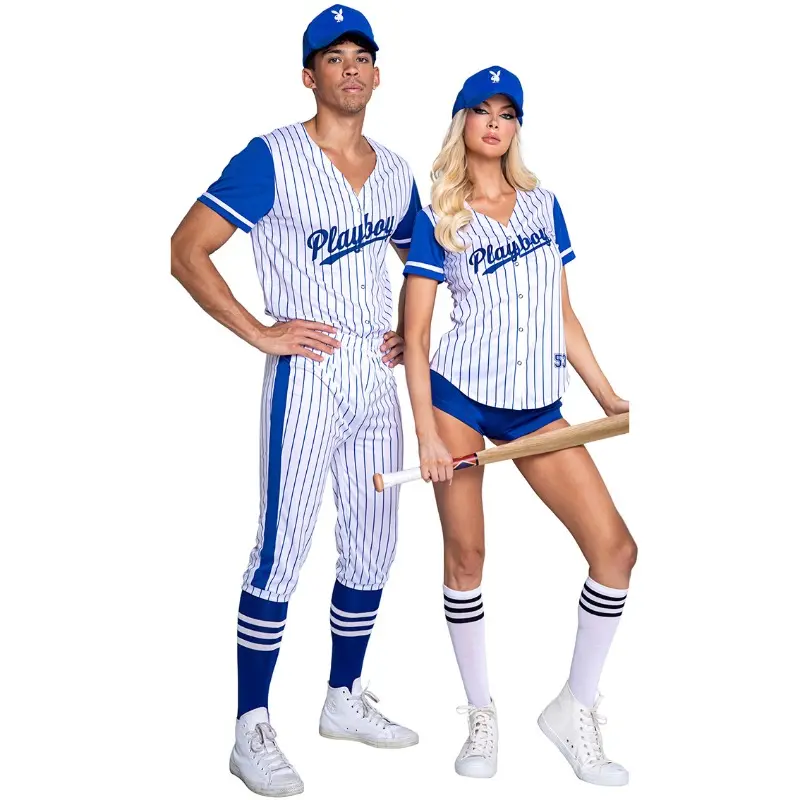 Baseball Jersey for Women, Striped V-Neck Top with Flat Graphic, Sexy Cheerleader Costume for Halloween & Cosplay, Comfortable, Women's Clothes, Outfits, Vibrant, Unisex Fit, Comfortable Material, Stripes, Female, Flat Dry, Hand Wash Only, Party, Casual