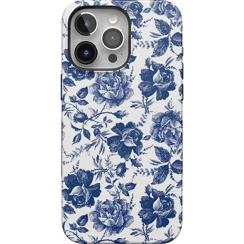 Casely iPhone 15 Pro Max Case | Rose to Fame | Blue & White Floral | Bold Protective Design | Compatible with MagSafe