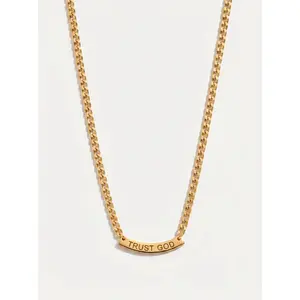 Trust God Curved Pendant Necklace Gold