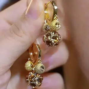 Durian Hoop Earrings 14K Gold Plated Unique Fruit Inspired Earrings Sparkling Rhinestone Statement Jewelry, Trendy Hoop Earrings for Women Gift DZEH3307