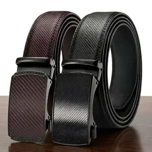 Men Belt 2 Pack, Leather Ratchet Belt Easy Click Slide For Men 1 3/8",Cut for Fit