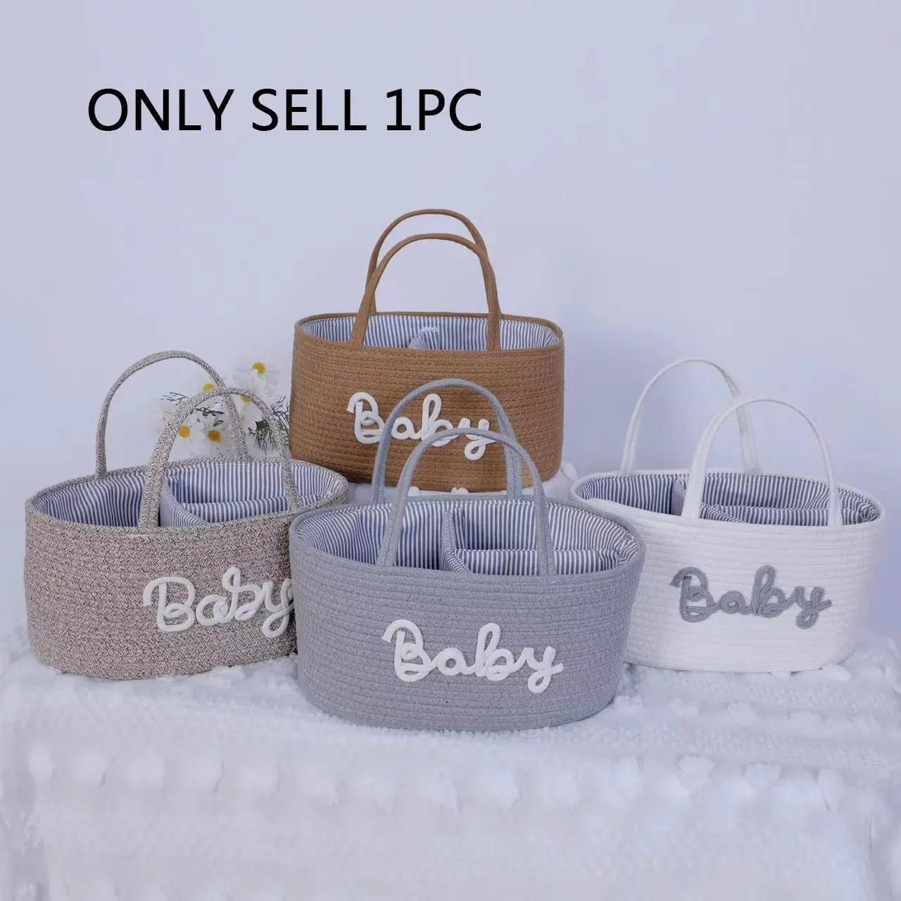 Letter Pattern Baby Storage Basket, 1 Count Removable Liner Woven Storage Basket with Handles, Portable Storage Basket, Baby Travel Essentials, Gift for Newborns, Carrying Basket