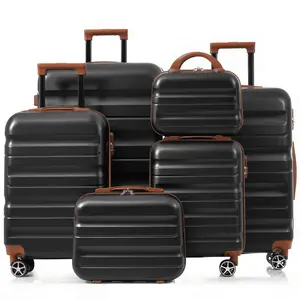 New 6-Piece Hardshell Luggage Set Multi-Size Travel Suitcases Lightweight Durable Carry-On Hand Luggage Spinner 12" 14" 16" 20" 24" 28" Black ABS with Zipper Compartments
