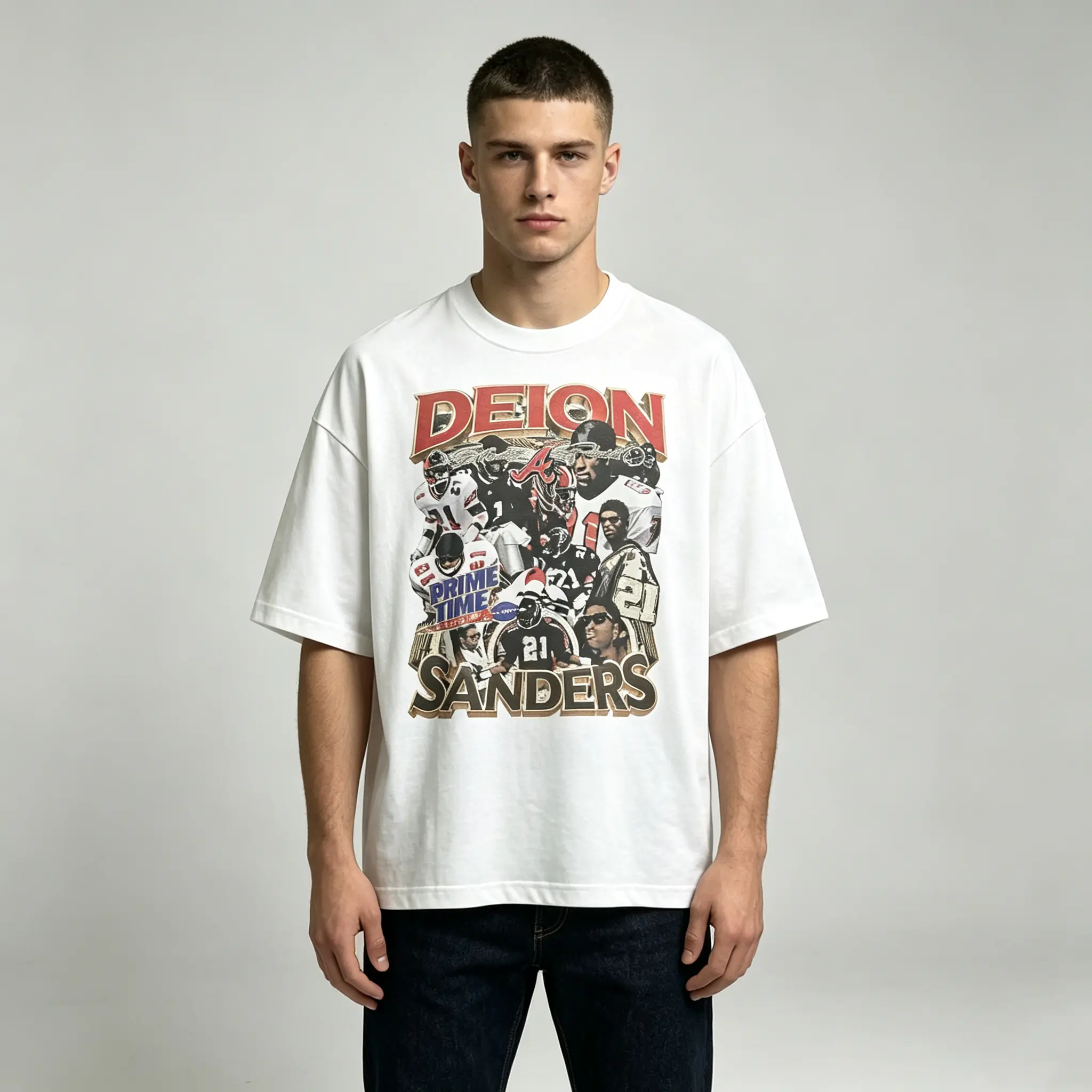 Prime Time Deion Sanders Tee | Football Legend Graphic Shirt, Vintage Athlete Collage T-Shirt, Sports Fan Apparel