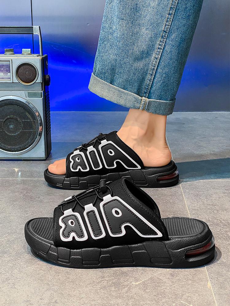 Men's "AIR" Letter Fashion Slides | Retro Basketball-Style Sports Sandals | Chunky Air-Cushioned Summer Slides | Streetwear Hypebeast Footwear