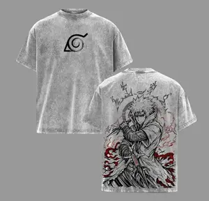Minato Namikaze Naruto Anime Graphic Tee Vintage Washed Shirt Unisex Streetwear Hidden Leaf Symbol Anime Shirt Fourth Hokage Kunai Tee Naruto Anime Clothing Gift for Fans Crewneck Man Tshirt