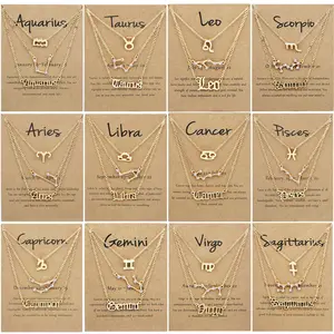 Vintage 12 Zodiac Sign Three-Piece Necklace Set - Diamond-Studded Letter Symbol Jewelry for Women, Perfect for Daily Wear & Birthday Gifts