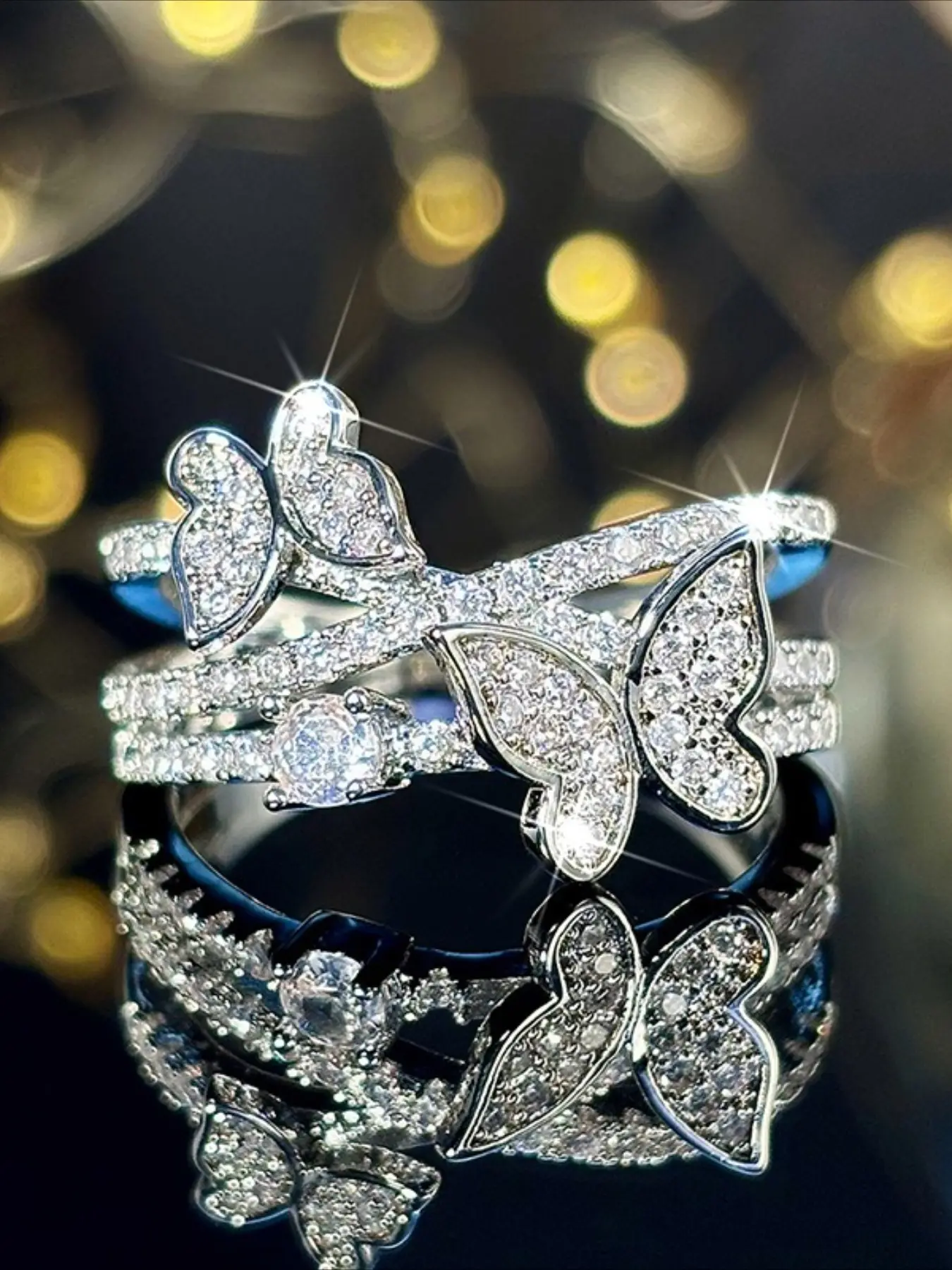 Luxurious Butterfly White Zircon Women's Ring, Elegant Ring, Beautiful Rings, Valentine's Day Christmas Gift, Bridal Wedding Engagement Jewelry, Daily Wear Decorative Accessories, Stackable Engagement Ring