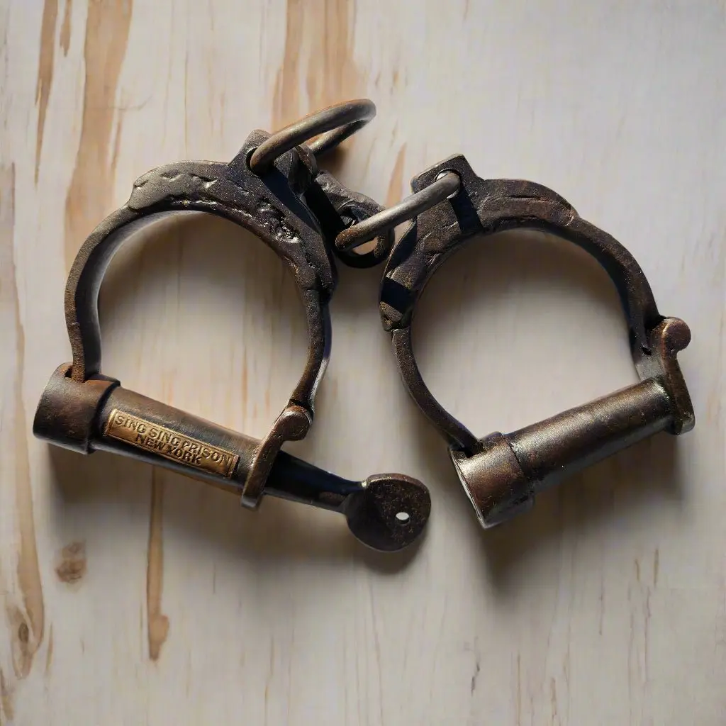 Sing Sing Prison Cast Iron Adjustable Handcuffs With Antique Finish (12.5" Long)