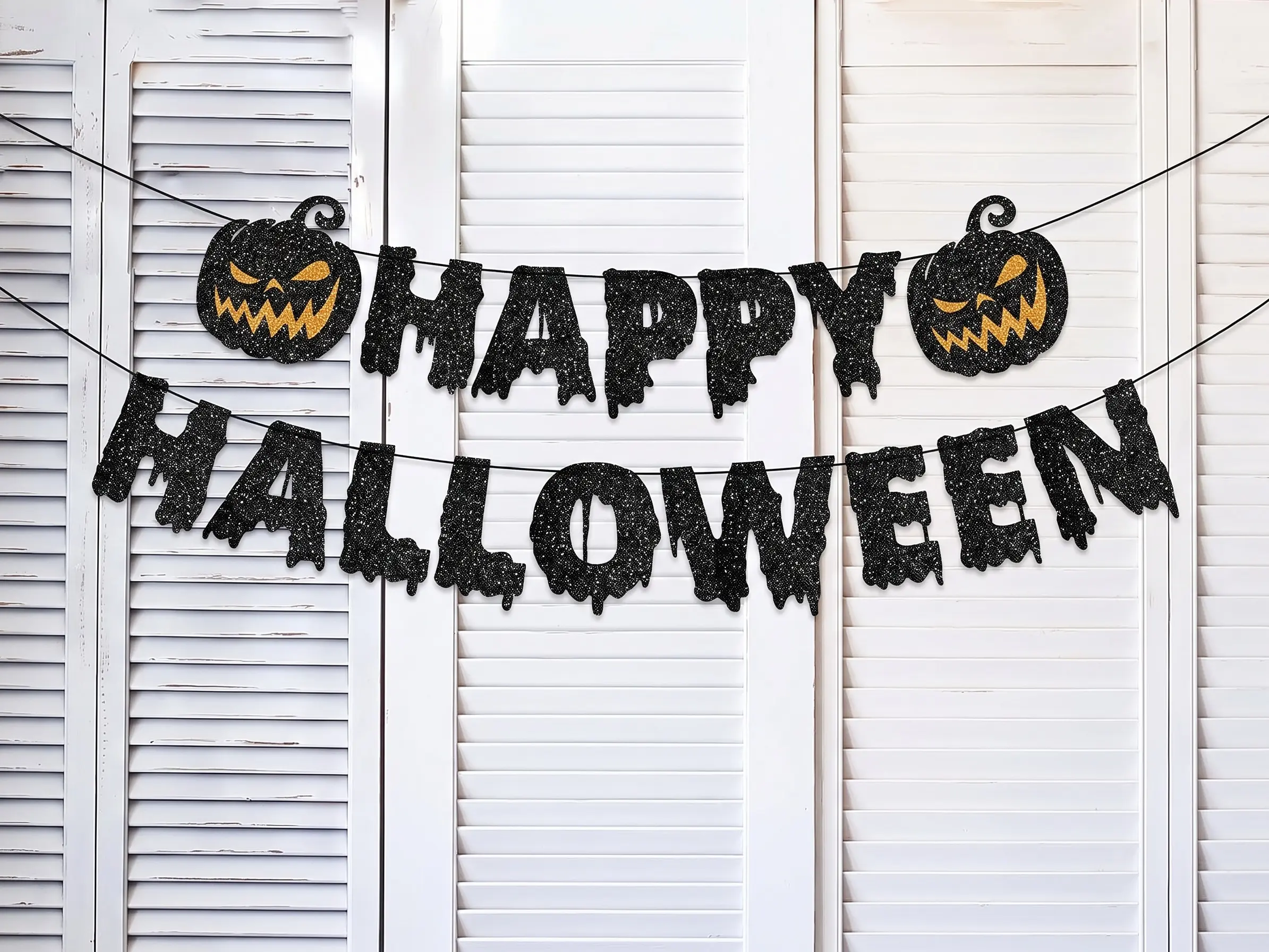 Happy Halloween Banner - Pumpkin Ghost Garland Bunting, Hanging Paper Decoration for Wall, Mantel, Office Party Photo Backdrop