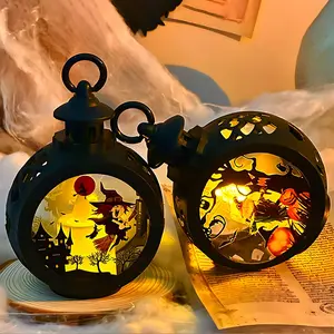 Halloween Pumpkin Witch Lantern, Vintage Handheld Wind Lamp, LED Electronic Candle Light, Party Decoration Atmosphere Desk Ornament