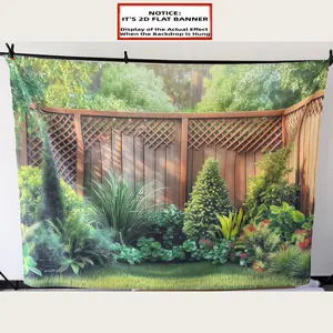 2D Flat Banner 1pc, Party Banner, Decorative Banner - Photography Backdrop - Wooden fence climbing plants in lush garden - Photographic Cloth, Outdoor Indoor Party Banners, Background Festive Elements Holiday Decorations, Photo Backdrops, Photo Stud