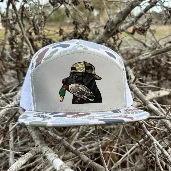 Black Lab Duck Hunting Trucker Hat, Labrador Retriever Hunting Cap, Duck Dog Camo Snapback, Waterfowl Hunter Gift, Outdoor Mesh Hat