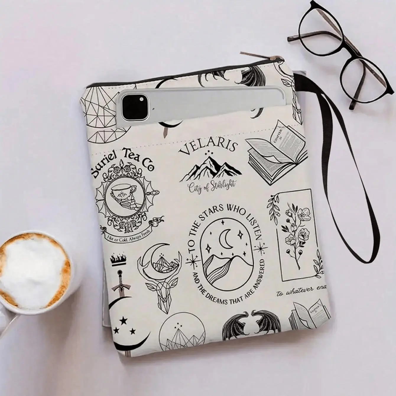Mountain & Book Pattern Book Sleeve with Zipper, 1 Count Waterproof Washable Book Cover with Accessory Pocket, Desk Organizer Aesthetic Office Supplies & Office Essentials for Home & Office & School, Waterproof File Organizer, Book Accessories