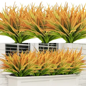 12 Pcs Artificial Grass Fake Plants 17.3in Outdoor Plants UV Resistant Faux Greenery Stems Fake Grass for Home Window Garden Office Patio Pathway Front Porch Halloween Décor