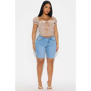 Vibe Check Curvy Bermuda Denim Shorts - Light Wash