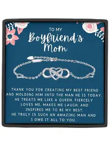 To My Boyfriend's Mom Infinity Heart Zircon Heart Shaped Bracelet Bangle with Card and Gift Box, Boyfriend Mom Birthday Christmas Gifts, Mother's Day Gift, Daily Wear, Heart Charm Bracelet, Heart Design Bracelet, Fashionable Bracelet