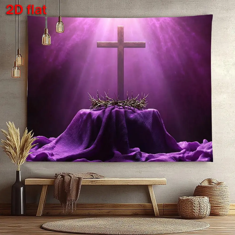 1PC Polyester Easter Backdrop Banner - Patterned 2D Flat Jesus Cross Crown of Thorns Print, Indoor-Outdoor Religious Festival Birthday Party Decoration, Church Worship Photography Background Cloth