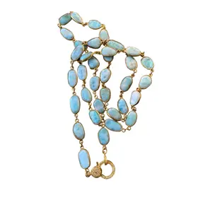 Larimar Bezel Necklace with Pave Diamond Clasp