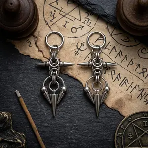 GTHIC Punk Thorn Horseshoe Ring Stainless Steel Drop Earrings Personalized Edgy Jewelry for Unisex Daily Wear