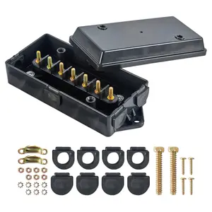 7 Pin Trailer Junction Box, 7 Way Electrical Trailer Junction Box, 7 Gang Trailer Wire Connector Automotive Wiring 7 Pole Cable Connection Box for Rewiring Camper RV