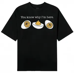 Retro Thanksgiving Dinner You Know Why I'm Here Deviled Egg T-Shirt, Thanksgiving Humor Joke Shirt Deviled Egg Shirt, Full Sizes, Full Colors