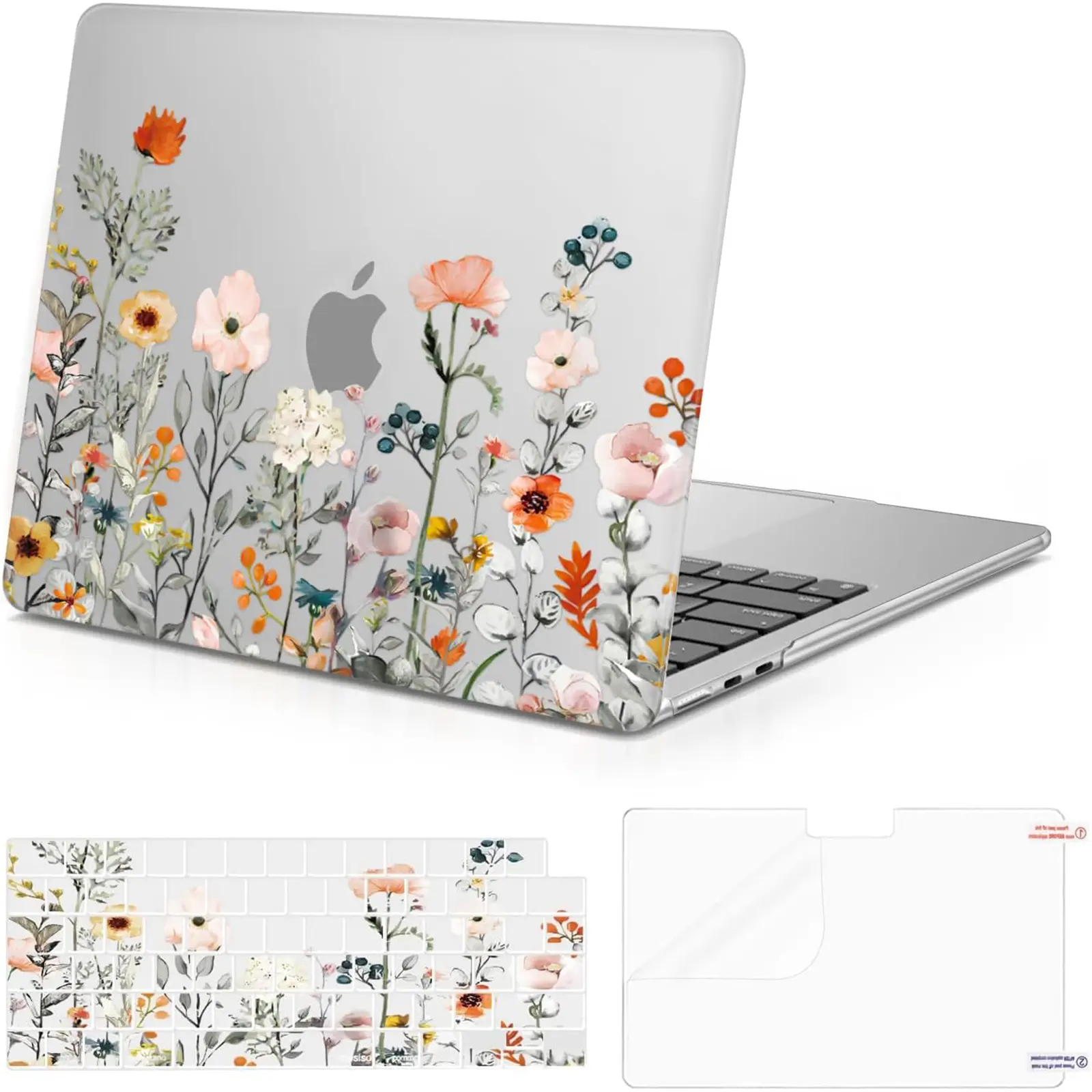 MOSISO Floral Case Compatible with MacBook Air 13.6 Inch M5 M4 M3 M2 2026-2022, Garden Flowers Hard Shell Laptop Cover with Keyboard Cover and Screen Protector, Slim Scratch-Resistant Protective Case for Students and Professionals, A3449 A3240 A3113 A2681