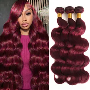 【LUCKOCKOS 】14A 99J Dark Red Body Wave Human Hair Bundles 20 30 Inch 14A Brazilian Virgin Hair Extension Weave Human Hair Raw Bundles For Women
