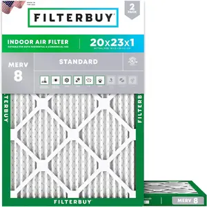 Filterbuy 20x23x1 Air Filter (2-Pack), Pleated MERV 8 Dust Defense HVAC AC Furnace Air Filters (Actual Size: 19.50 x 22.50 x 0.75 Inches)