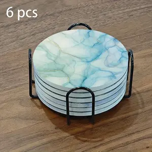 6-Piece Set of Charming Round Ceramic Coasters - Blue Marble Pattern, Heat-Resistant Non-Slip Drink Mats, Suitable for Home and Restaurant Table Decoration, Perfect Housewarming Gift