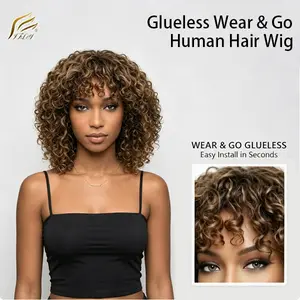 IFLY Glueless Wear & Go Wig Curly Wigs With Bangs 100% Human Hair | Natural Hairline | Beginner Friendly | Easy Daily Wear Wig Outdoor Fun