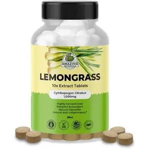 Amazing Botanicals Organic Lemongrass 10X Extract Tablets - 1000mg Each, 30 Count, Cymbopogon Citratus Herb, Antioxidants, Highly Concentrated, Edible Dietary Immunity-Boosting Supplement