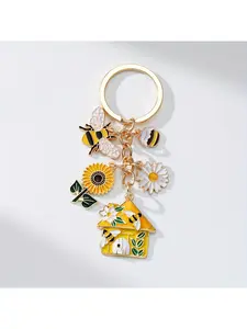 1pc Alloy Dripping Oil Bee Keychain, Zinc Alloy Keychain - Featuring Bee, Daisy, Sunflower Pendants, Insect Series Keychain, Suitable for Decorating Backpacks And Wallets, Gift for Teacher'S Day And Valentine'S Day