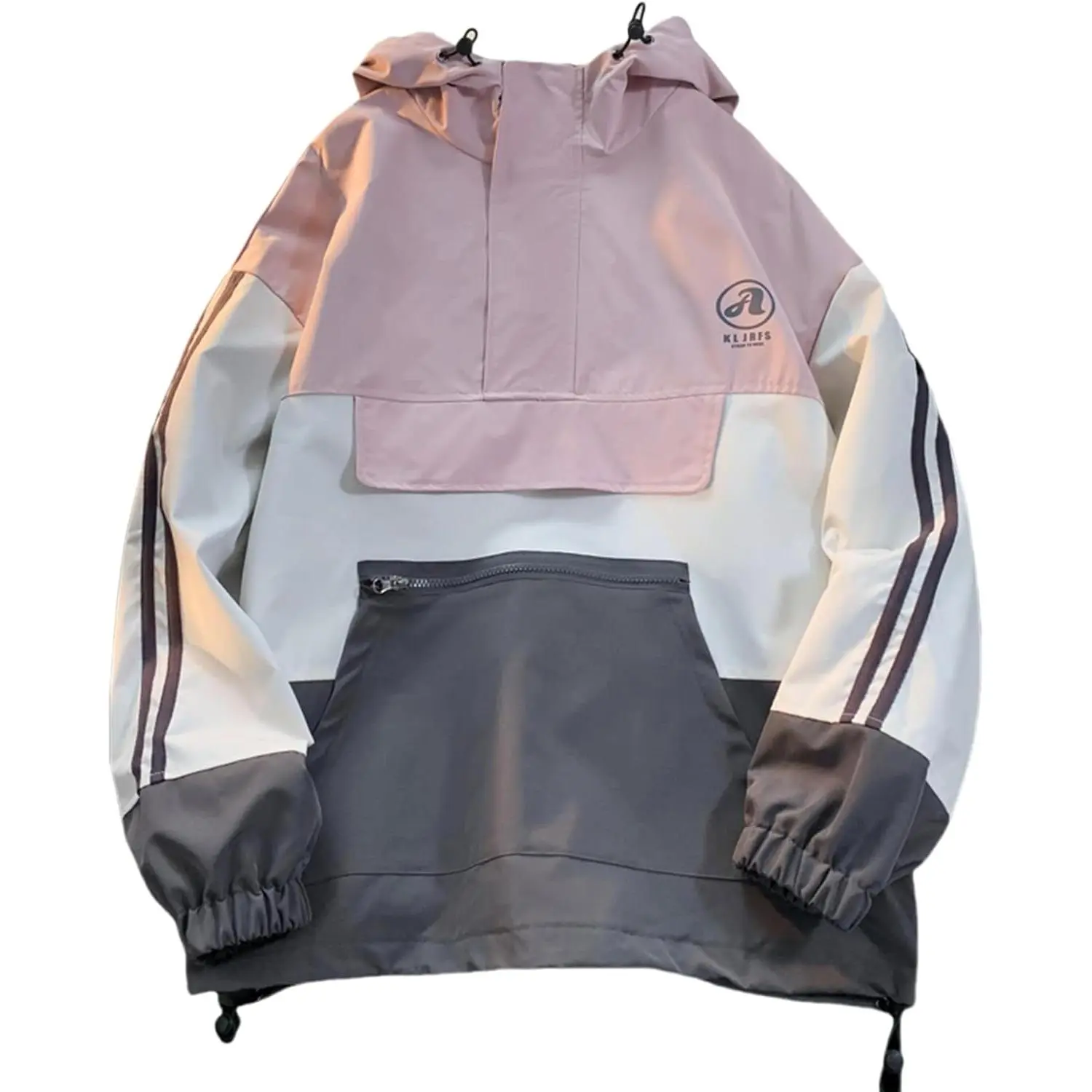 GURUNVANI Mens Color Blocked Anorak Jacket Half Zip Hooded Windbreaker Coat Unisex Outdoor Pullover Jacket