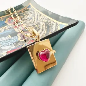 Love Notebook Heart Photo Holder Locket Necklace - Gold, Rose Gold, Silver