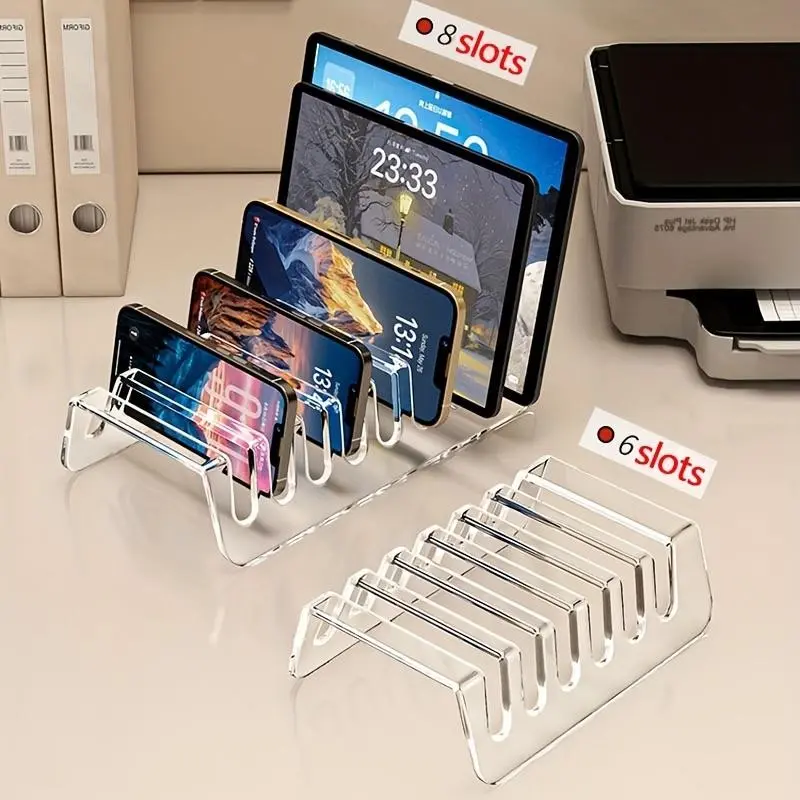 Large Acrylic Phone Organizer Rack, Multi-Compartment Transparent Desktop Holder, Charging Stand, Office File Sorter, Email Organizer, Cell Phone Stand for Desk, Cell Phone Holders