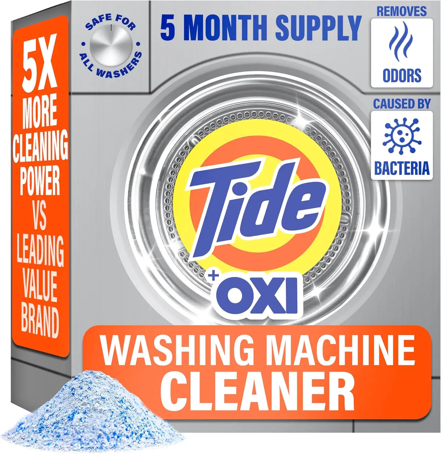 Tide Washing Machine Cleaner with Oxi, Deep Cleaning Residue & Odor Eliminator for Front-Top Loader Washers, 5-Month Supply (Packaging May Vary)