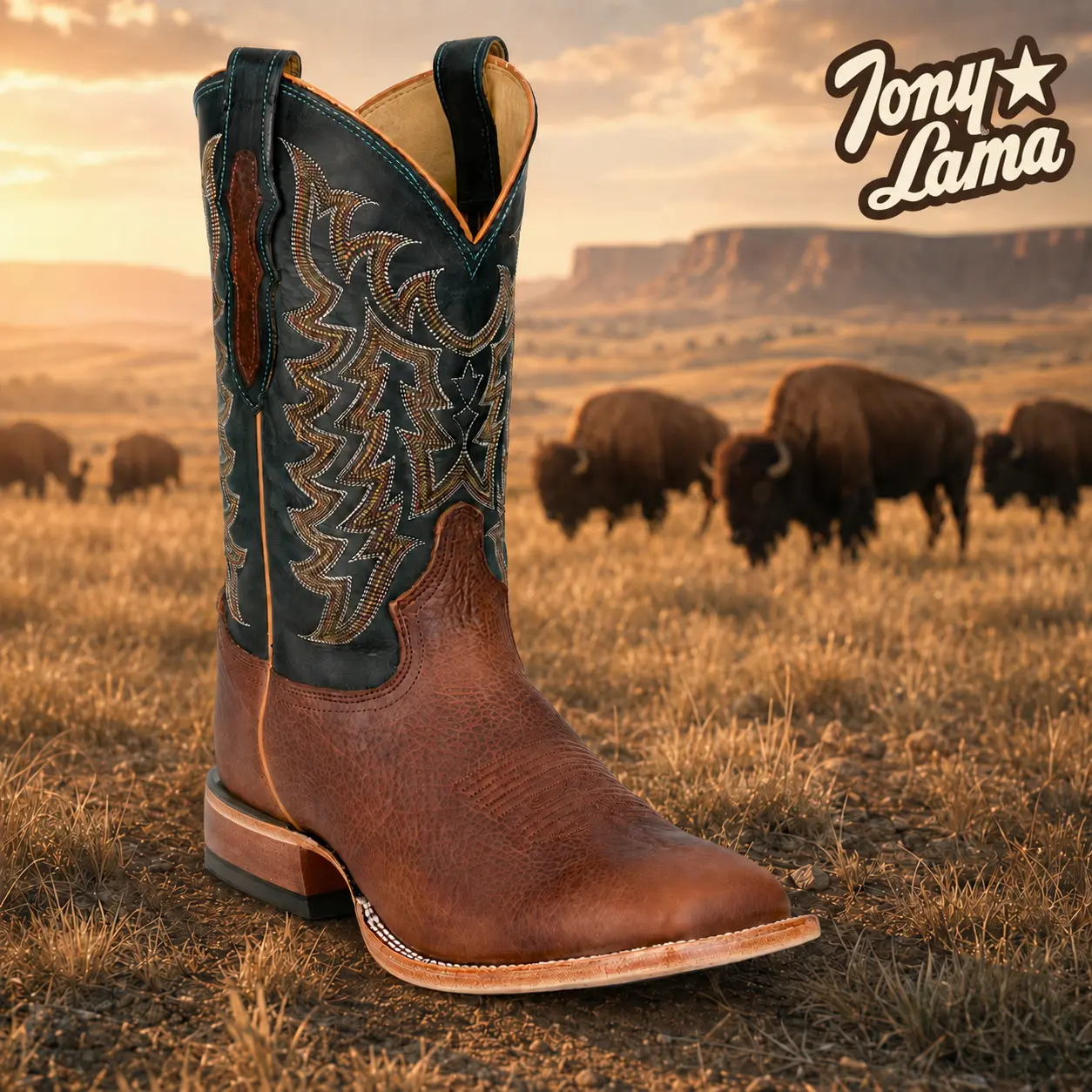 Tony Lama Men's Alfredo Exotic Bison Western Boots - Broad Square Toe EE