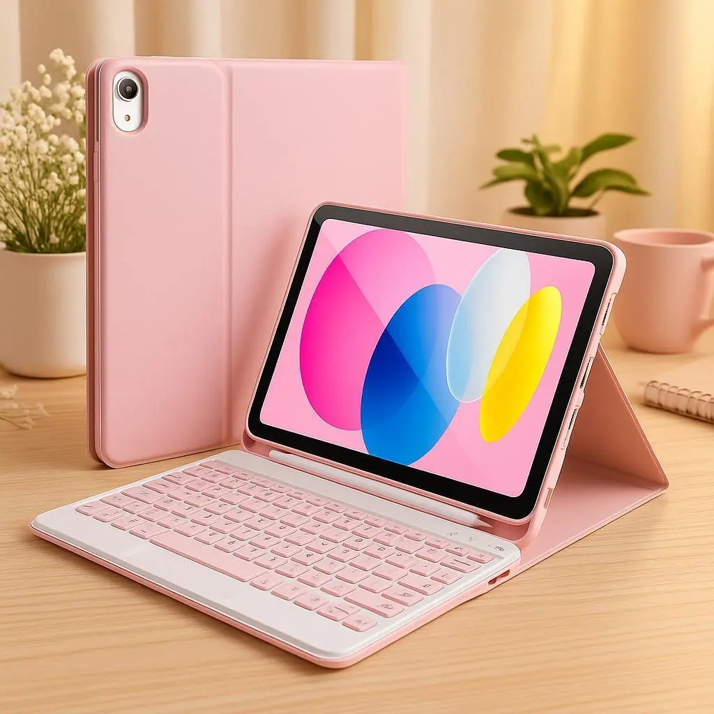 iPad 11/10th Gen Keyboard Case – Detachable Bluetooth Keyboard, Pencil Holder, Square Keycaps, Pink, Compatible with iPad A16 11" 2025 & iPad 10.9" 2022, Tablet Not Included