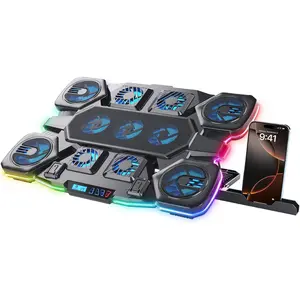 Gaming Laptop Cooling Pad - 11 High Speed Turbo Fans Ultra Quiet Laptop Cooler Stand with RGB Lights Digital Display Height Adjustable for 17 Inch Laptop