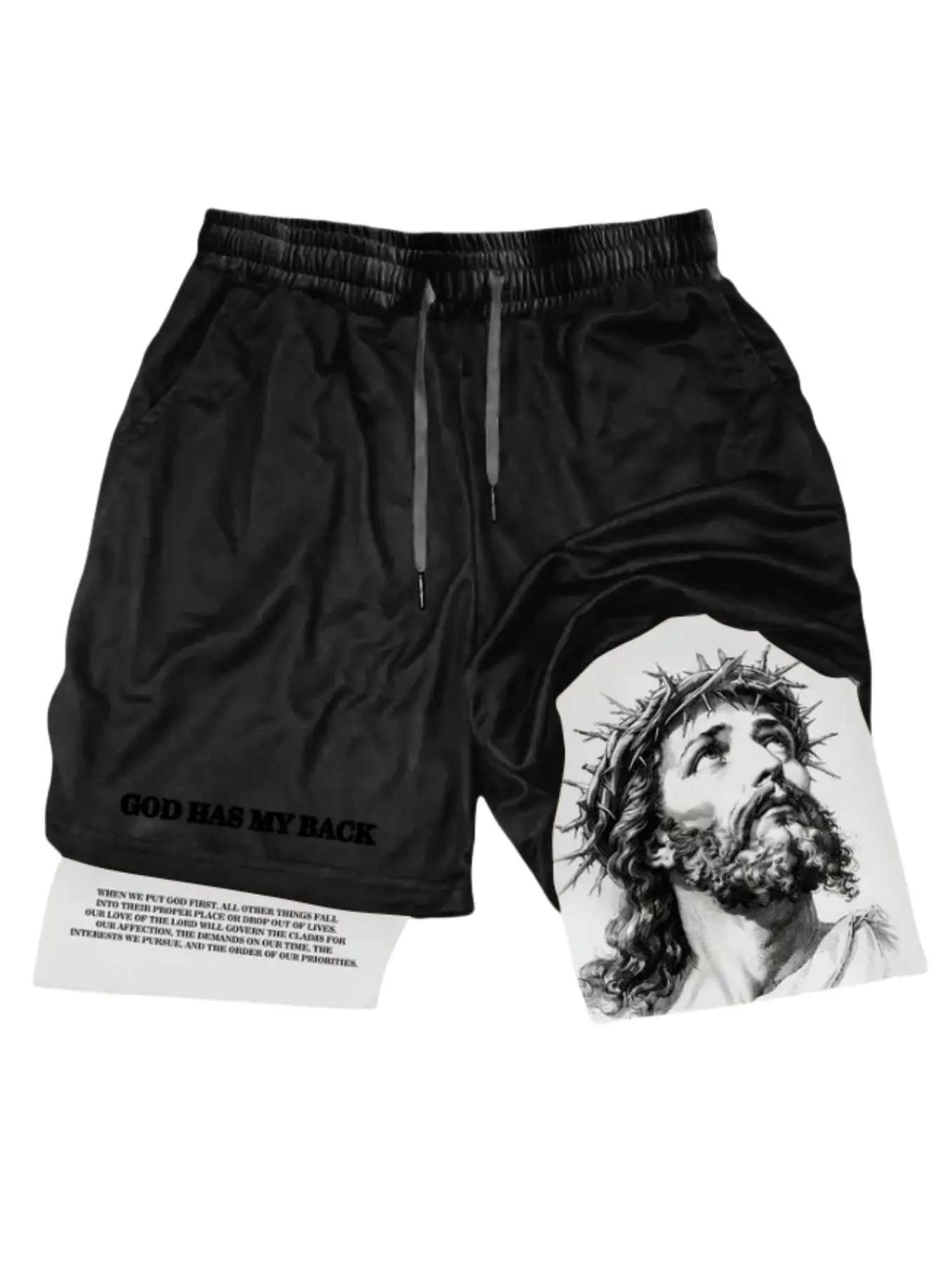 Fashion Shorts with Face Performance Shorts Summer Double Layer Beach Pants Fitness Training Pant Sports